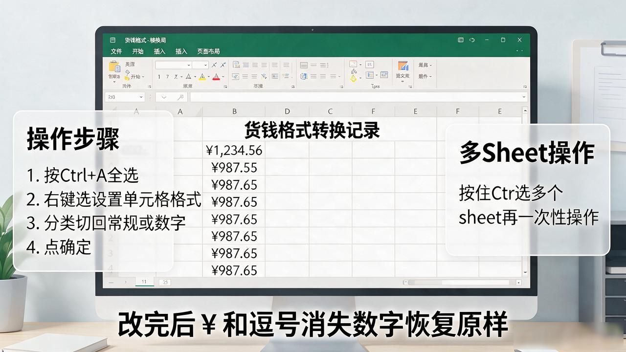 Excel货币格式批量更改_整个EXCEL中的数字全部变成了货币格式_Excel数字显示问题修复